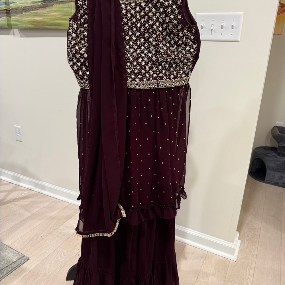 Elegant Indian / Pakistani Sharara Set – Deep Wine / Maroon